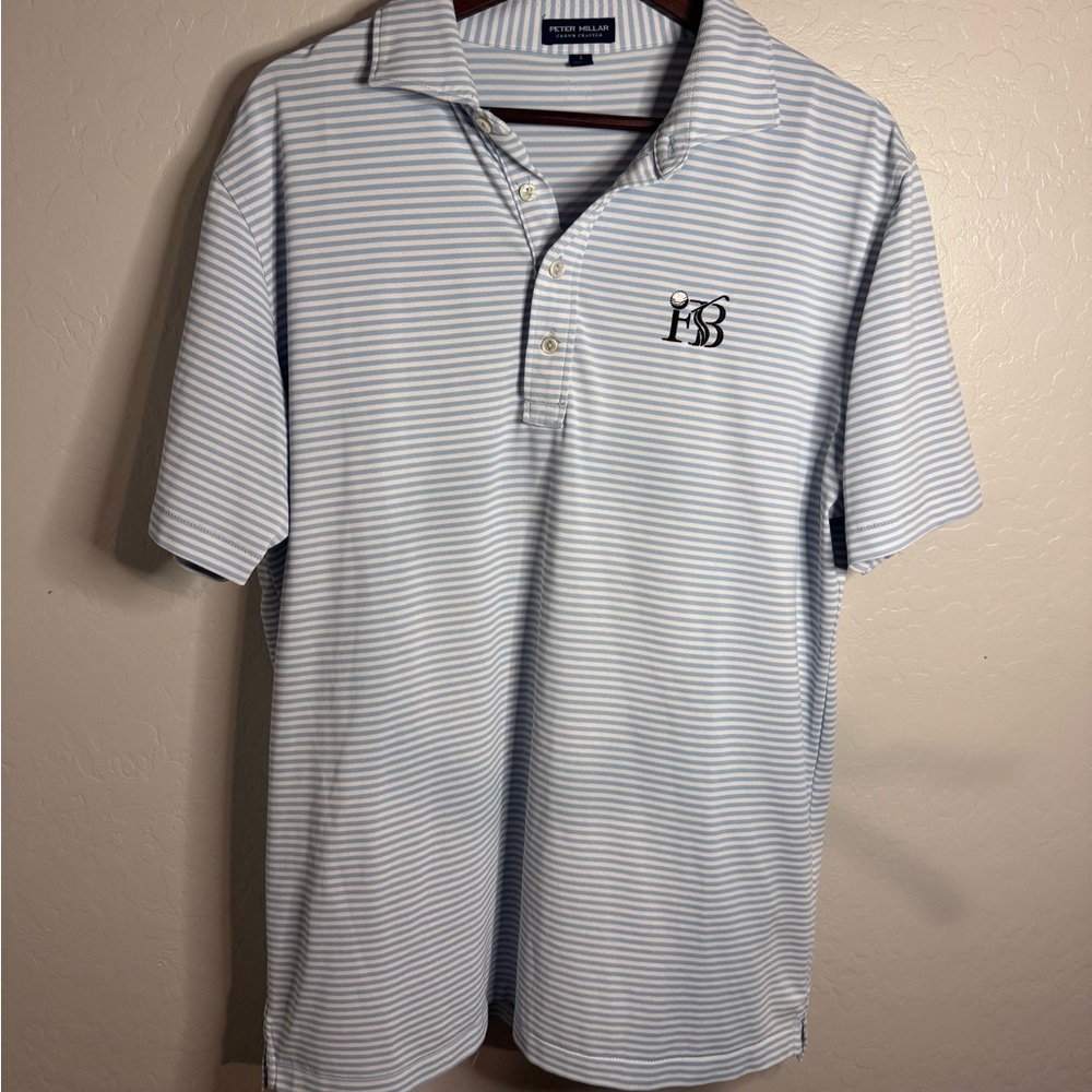 Peter Millar Men's Polo in Light Blue and White Stripes